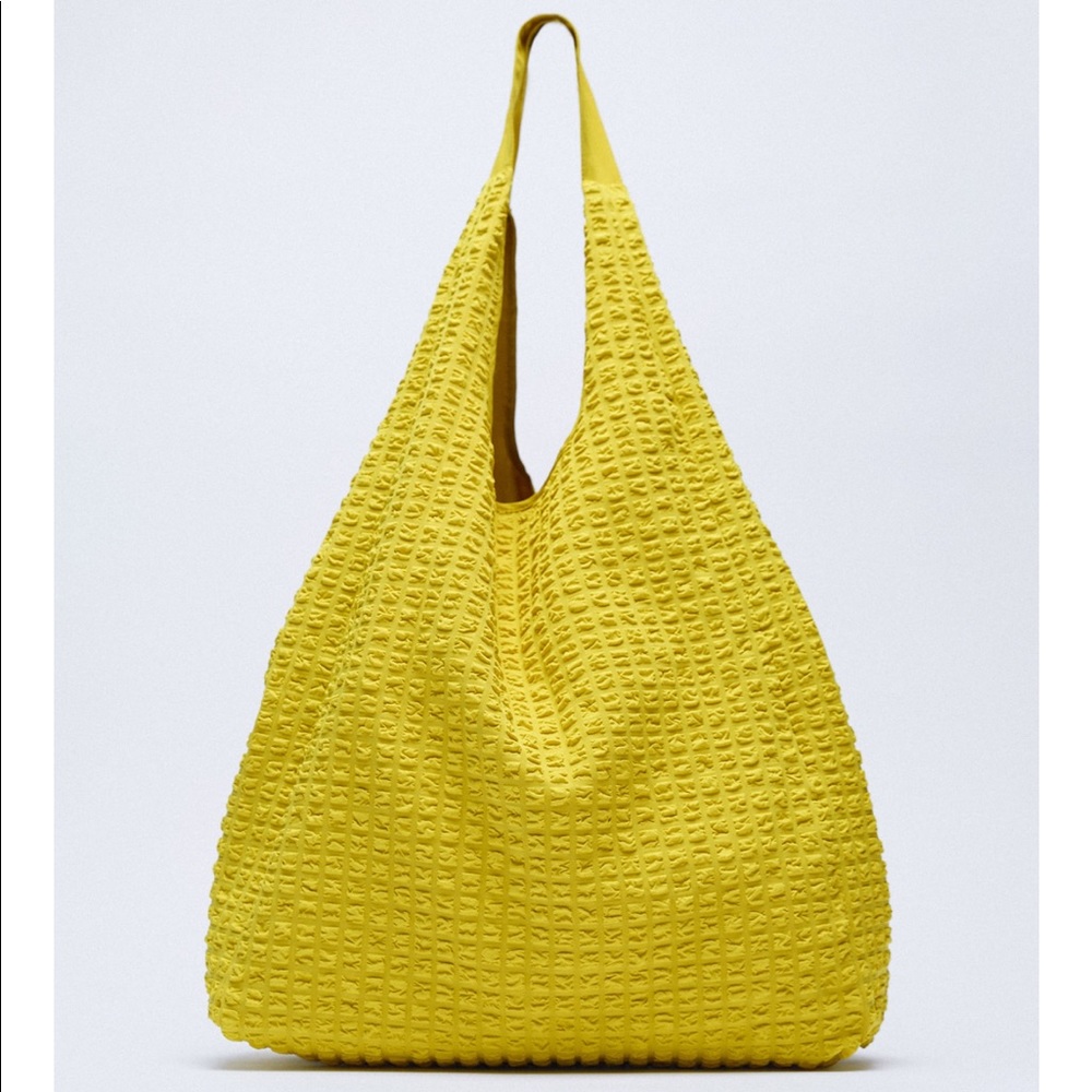 Zara Bold Bright Yellow Slouchy Oversized Tote Bag Shopper Statement Textured